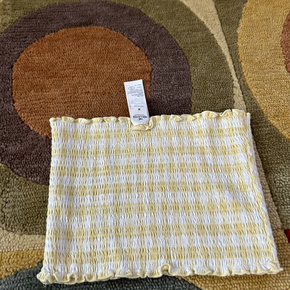 Hollister Co. Yellow Plaid Gingham Smocked Strapless Crop Tube Top Size Medium